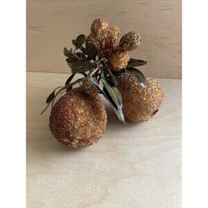 Christmas Ornament Bronze Gold Sparkly Pear Sparkles Beads Fruit Cluster